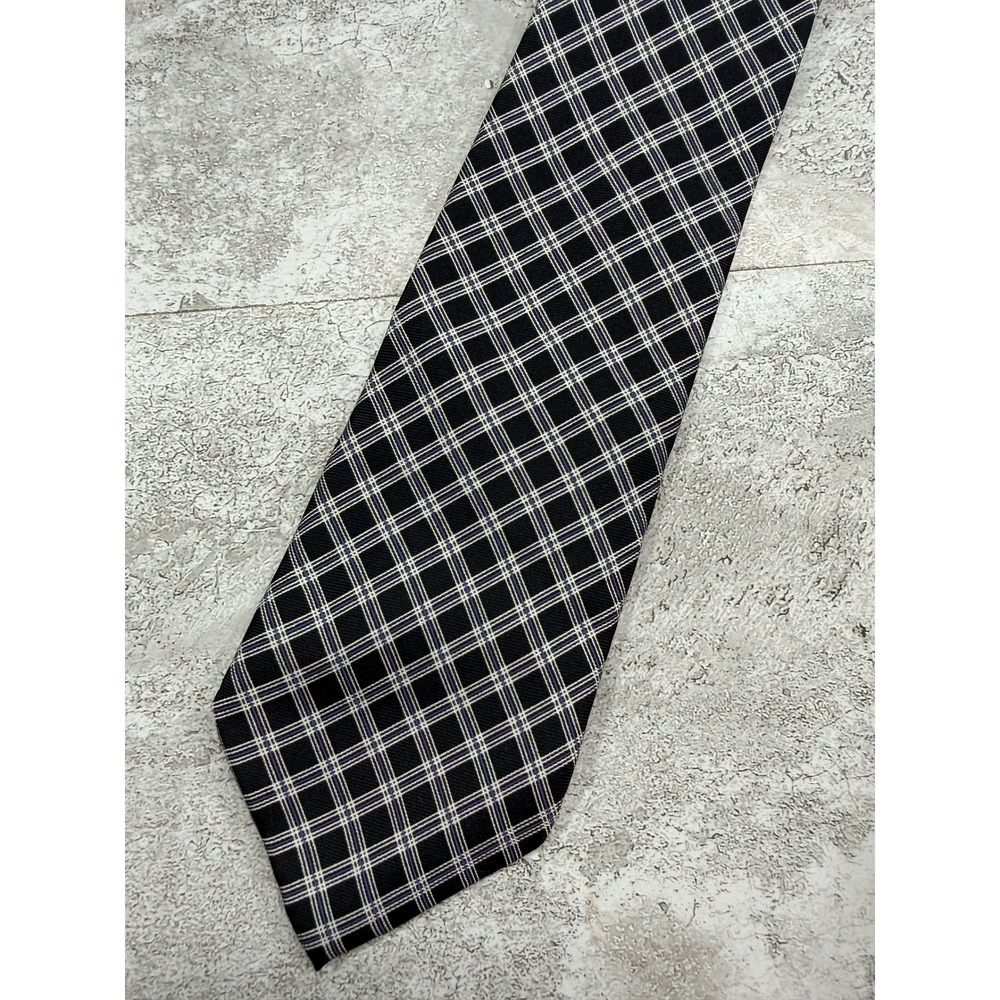 Banana Republic Necktie Mens One Size Black Plaid Silk Woven Formal